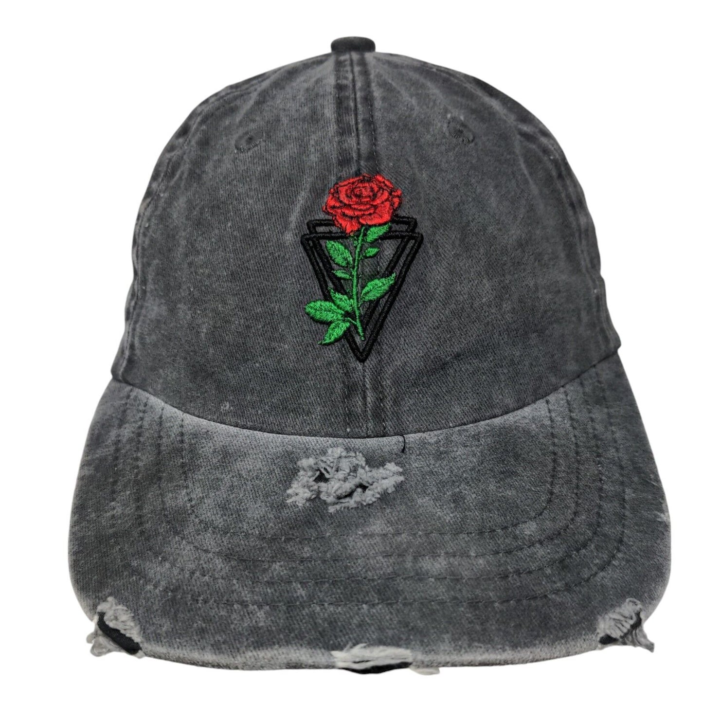 Red Rose Slideback Hat Gray One Size Embroidered Adjustable 6 Panel