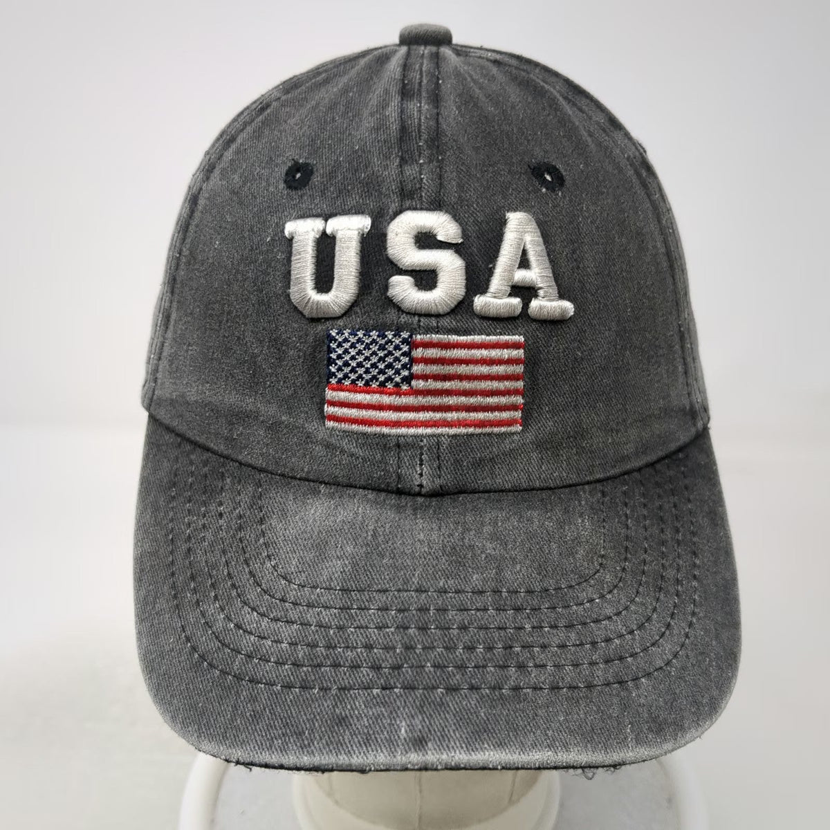 USA American Flag Baseball Cap Gray One Size Slideback Embroidered Cotton Hat