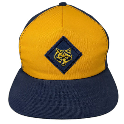 Cap America 5 Panel Blue Yellow L Wolf Patch Snapback Made in USA Vintage Hat