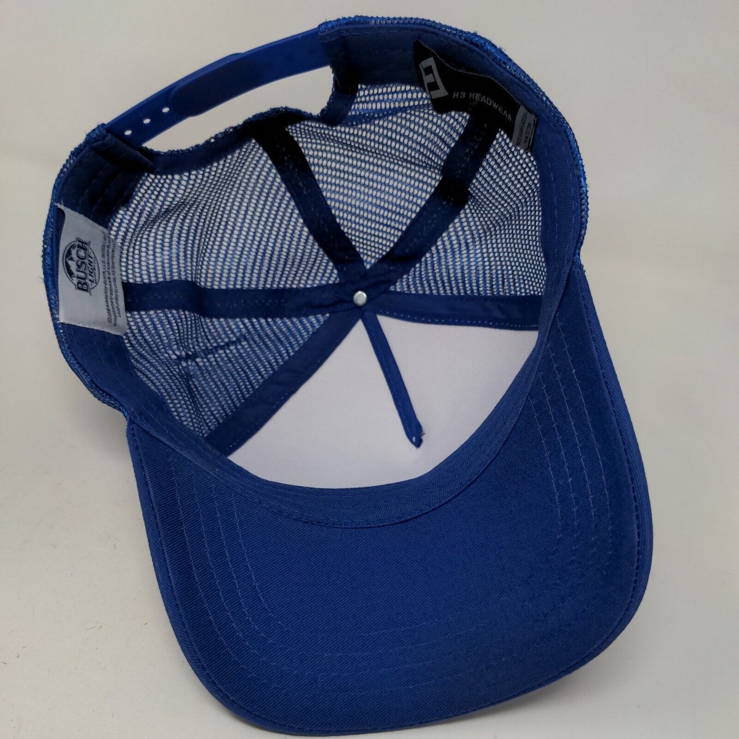 Busch Light Men's Snapback Mesh Back Hat Blue White Beer Adjustable Graphic Logo