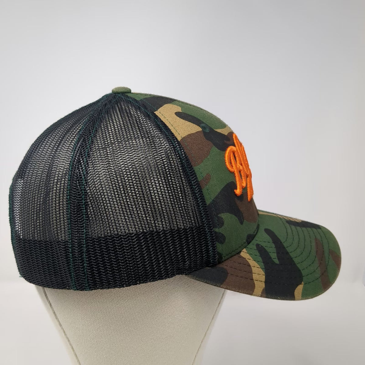 Richardson Trucker Hat Green OSFM Woodland Camo Orange Blewett Brewing Snapback
