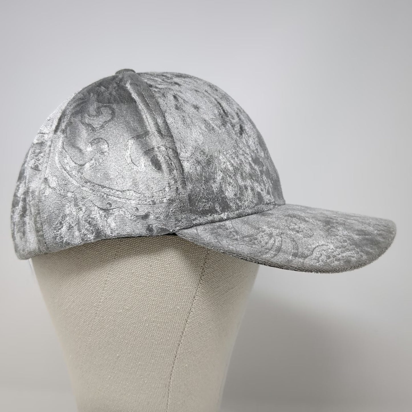 C.C Baseball Cap Gray One Size Crushed Velvet Metallic Strapback Curved Brim Hat