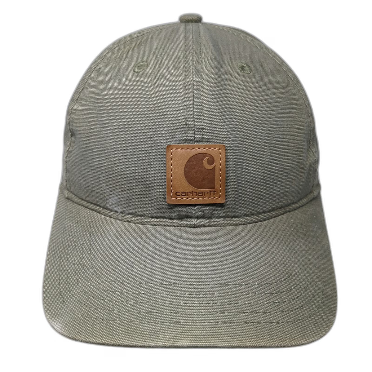 Carhartt Baseball Cap Green One Size Leather Logo Patch Duck Strapback Hat