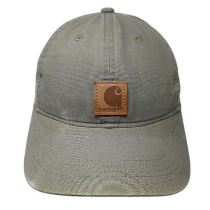 Carhartt Baseball Cap Green One Size Leather Logo Patch Duck Strapback Hat