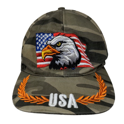 American Eagle USA Strapback Hat Camouflage One Size Embroidered Patriotic