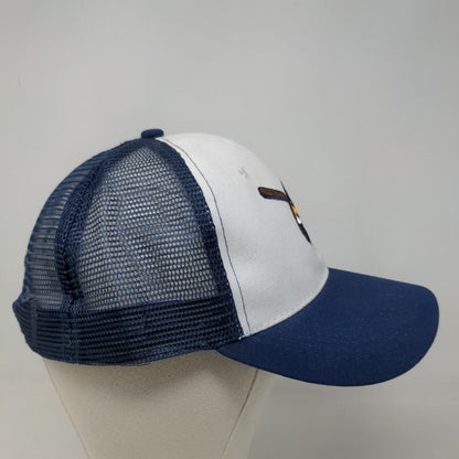 Unbranded Men's Snapback Mesh Back Hat Blue White Embroidered Pilot Logo