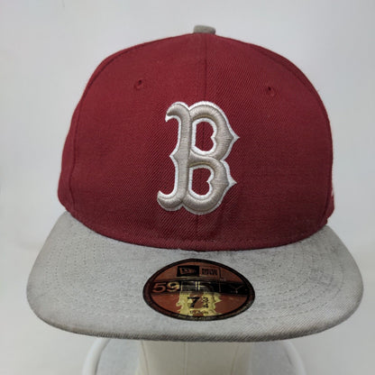 New Era Men's Fitted 59Fifty Flat Bill Hat Red Size 7 3/4 Boston Red Sox Logo