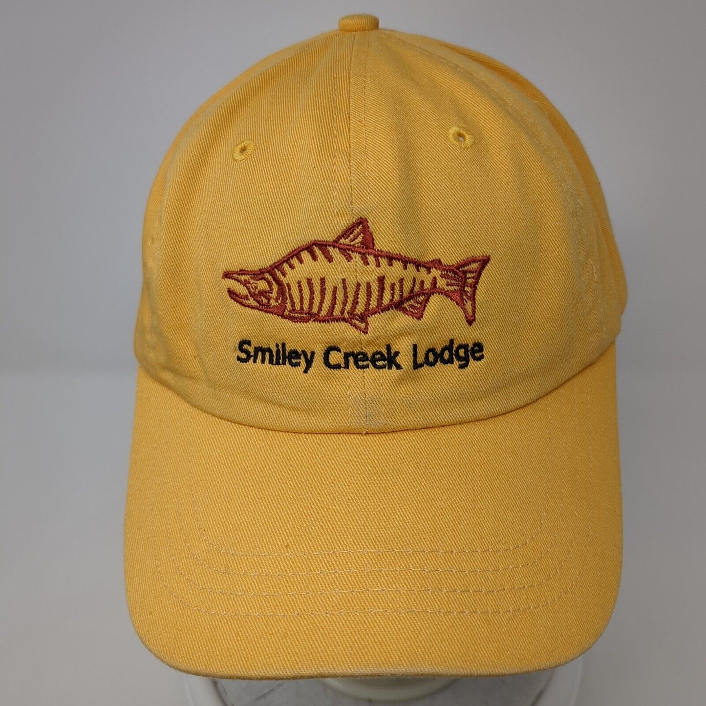 Smiley Creek Lodge Slideback Hat Yellow OSFA Adjustable Embroidered