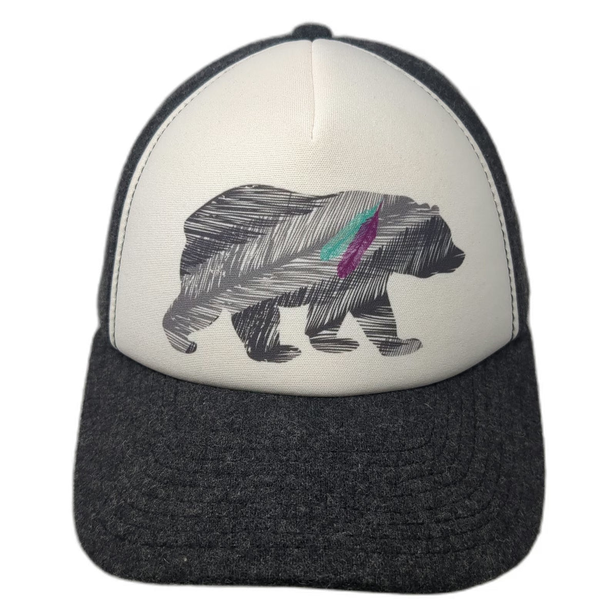 Pistil 5 Panel Gray One Size Bear Graphic Wool Blend Adjustable Snapback Hat