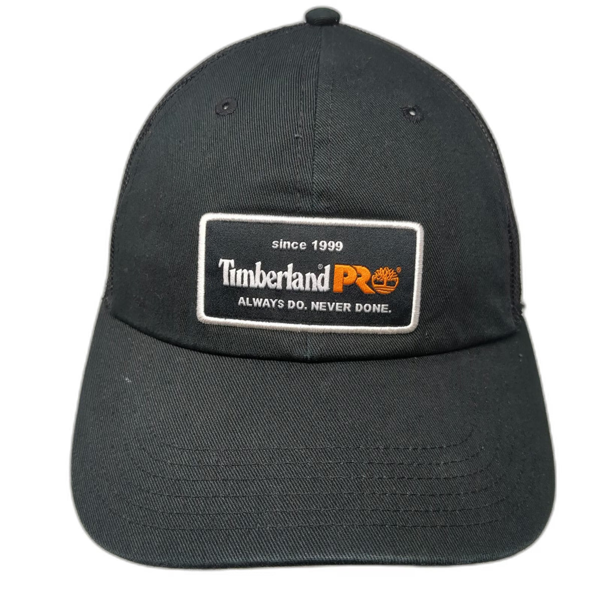 Timberland PRO Trucker Hat Black One Size Mesh Back Orange Snapback Patch Hat