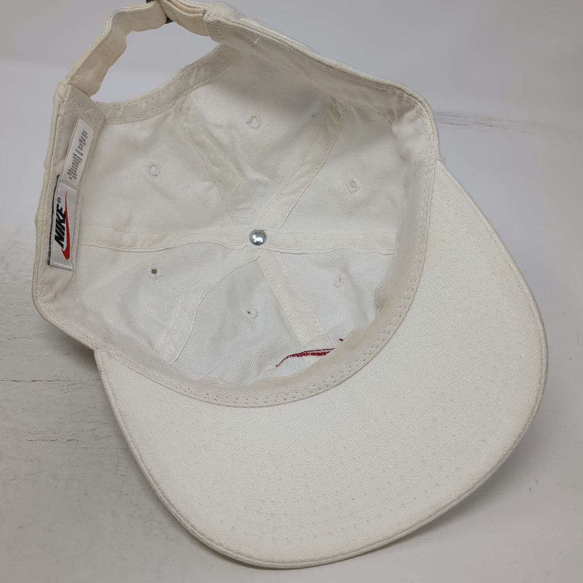 Nike Baseball Cap White OS Adjustable Slideback Cotton Made in USA Hat Vintage