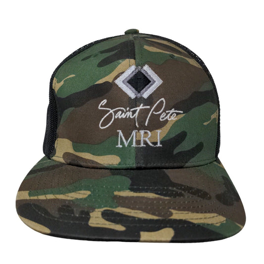 Saint Pete MRI Trucker Hat Camouflage One Size Embroidered USA Flag Mesh Back