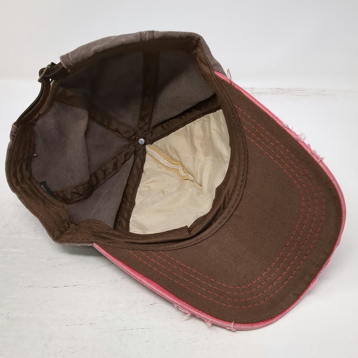 5 Panel Pink Ivory One Size Bahamas Ship Wheel Distressed Cotton Strapback Hat