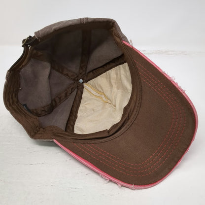 5 Panel Pink Ivory One Size Bahamas Ship Wheel Distressed Cotton Strapback Hat