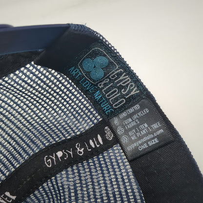 Gypsy & Lolo Trucker Hat Blue OSFM Upcycled Fabric Mandala Pattern Mesh Snapback