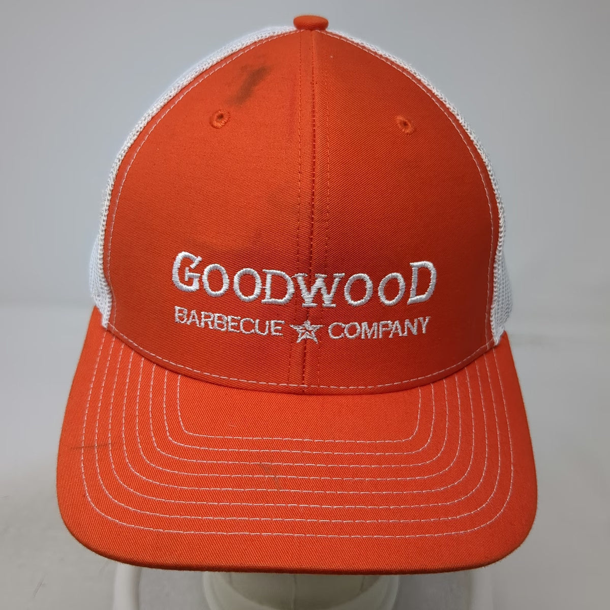 Richardson Trucker Hat Orange White One Size Goodwood Barbecue Company Mesh