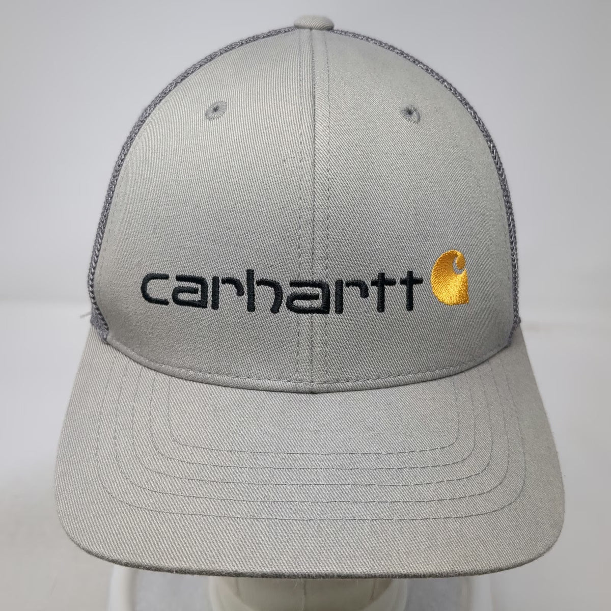Carhartt Baseball Cap Gray One Size Fitted Mesh Back Embroidered Logo Work Hat