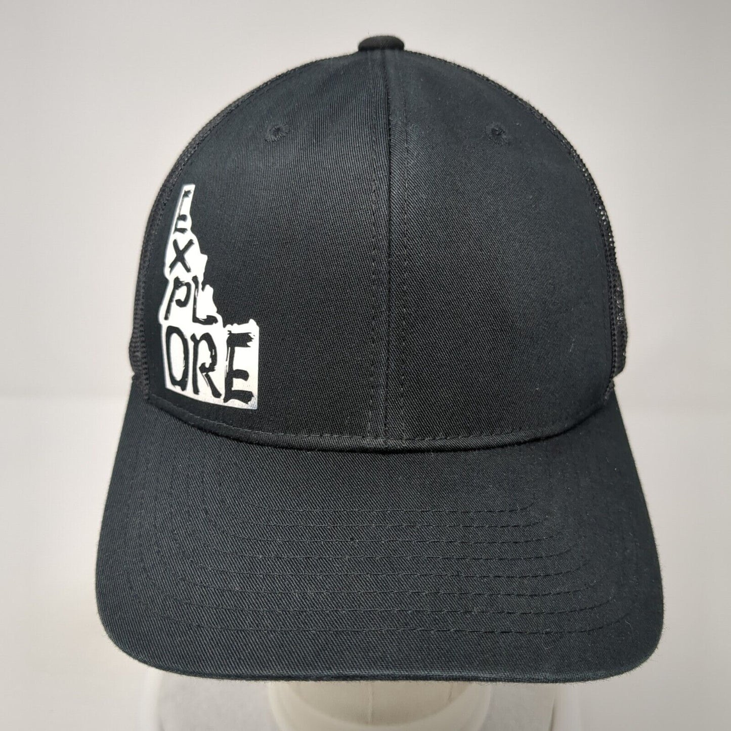 Explore Idaho Snapback Trucker Hat Black One Size Adjustable Mesh Back Yupoong