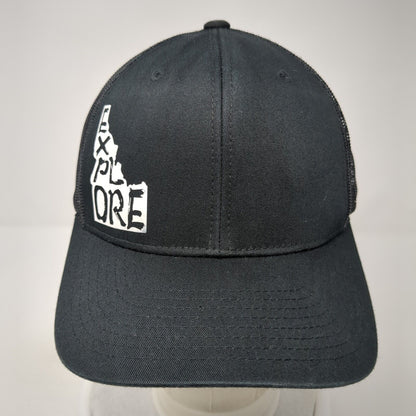 Explore Idaho Snapback Trucker Hat Black One Size Adjustable Mesh Back Yupoong
