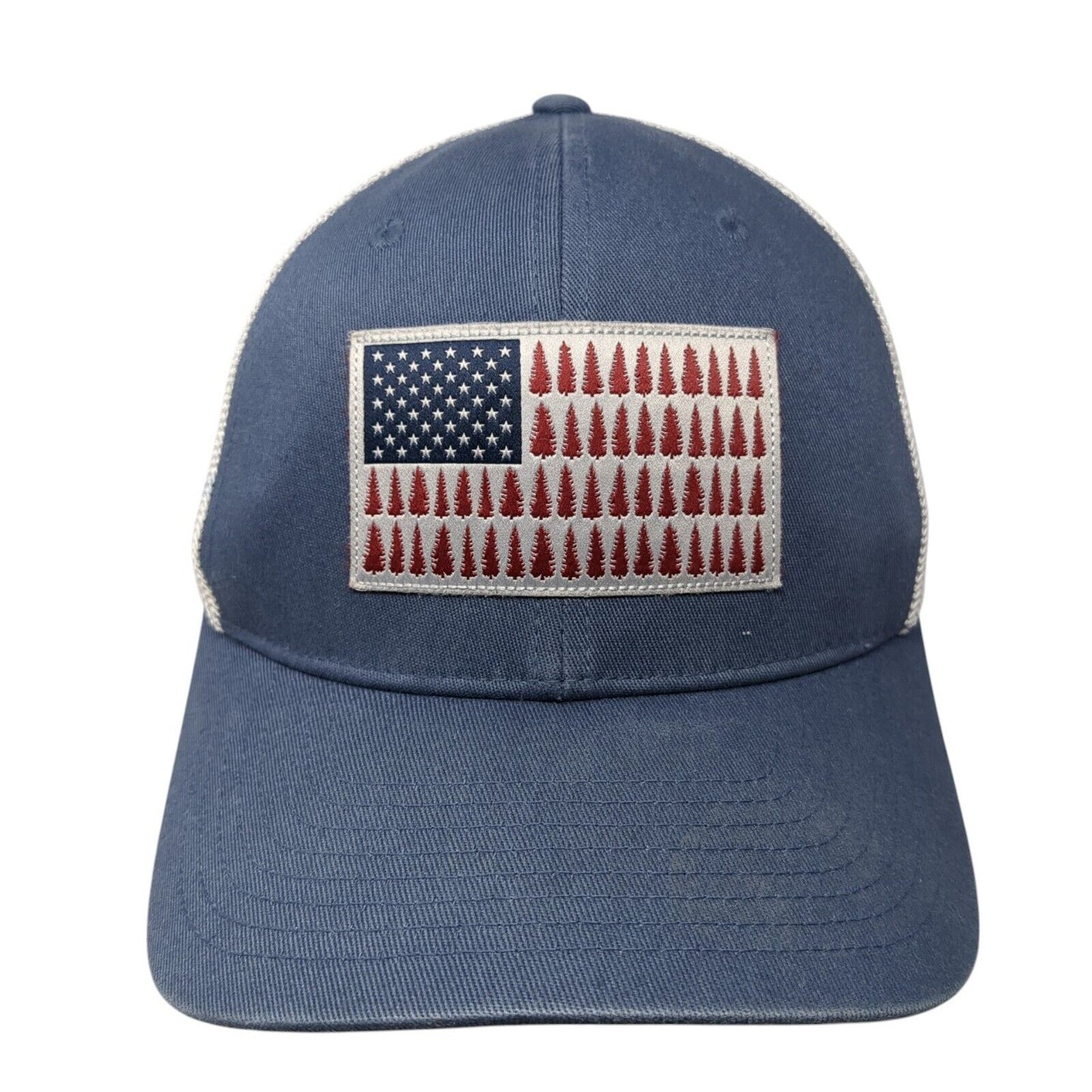 Columbia Tree Flag Fitted Trucker Hat Blue S/M Lightweight Embroidered Mesh Back