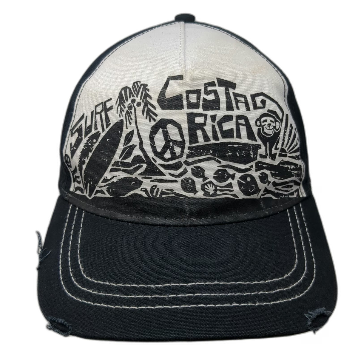 Morpho 5 Panel Black Hat One Size Surf Costa Rica Graphic Snapback Cotton