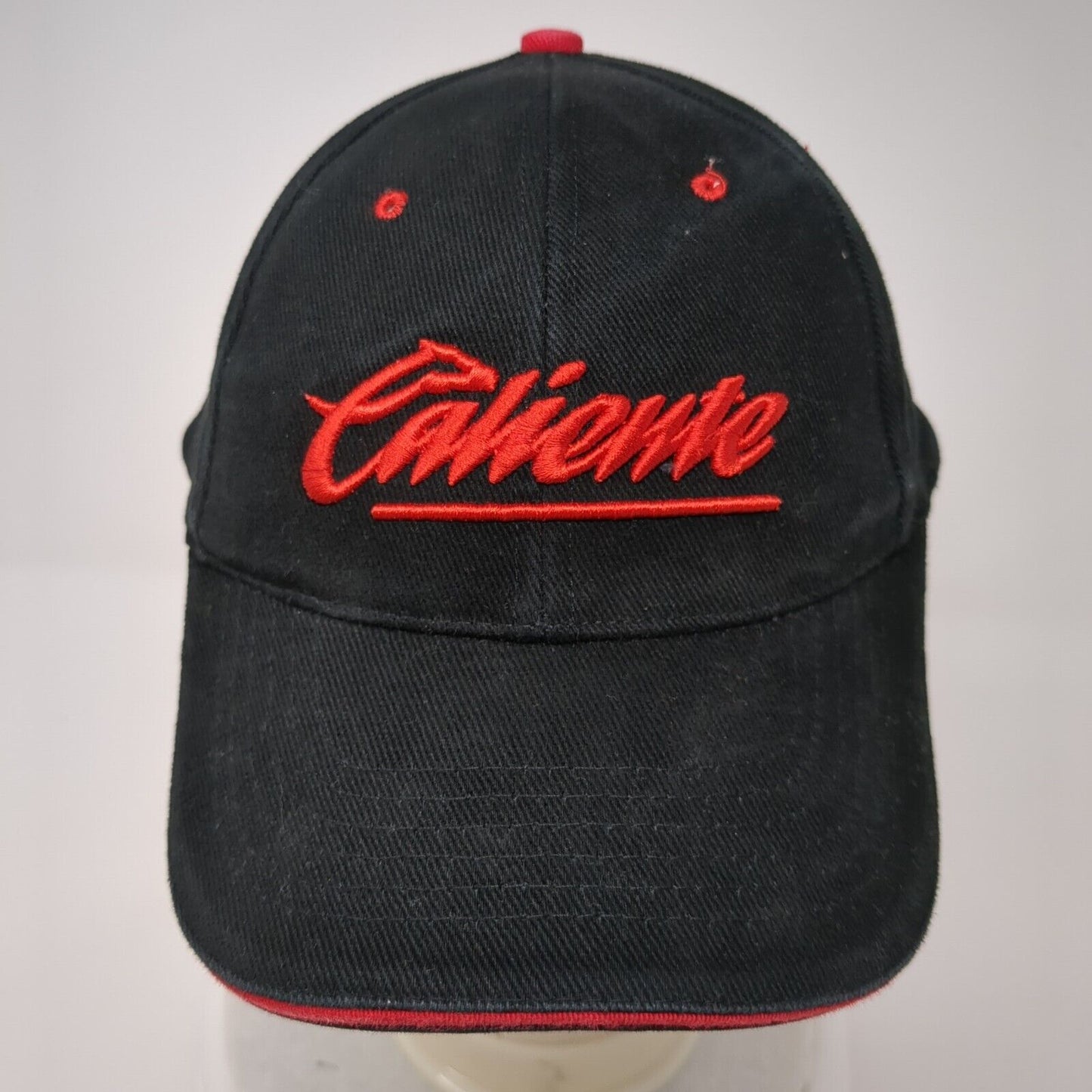 Caliente Strapback Hat Black OS Adjustable Embroidered Vented Holes 6 Panel