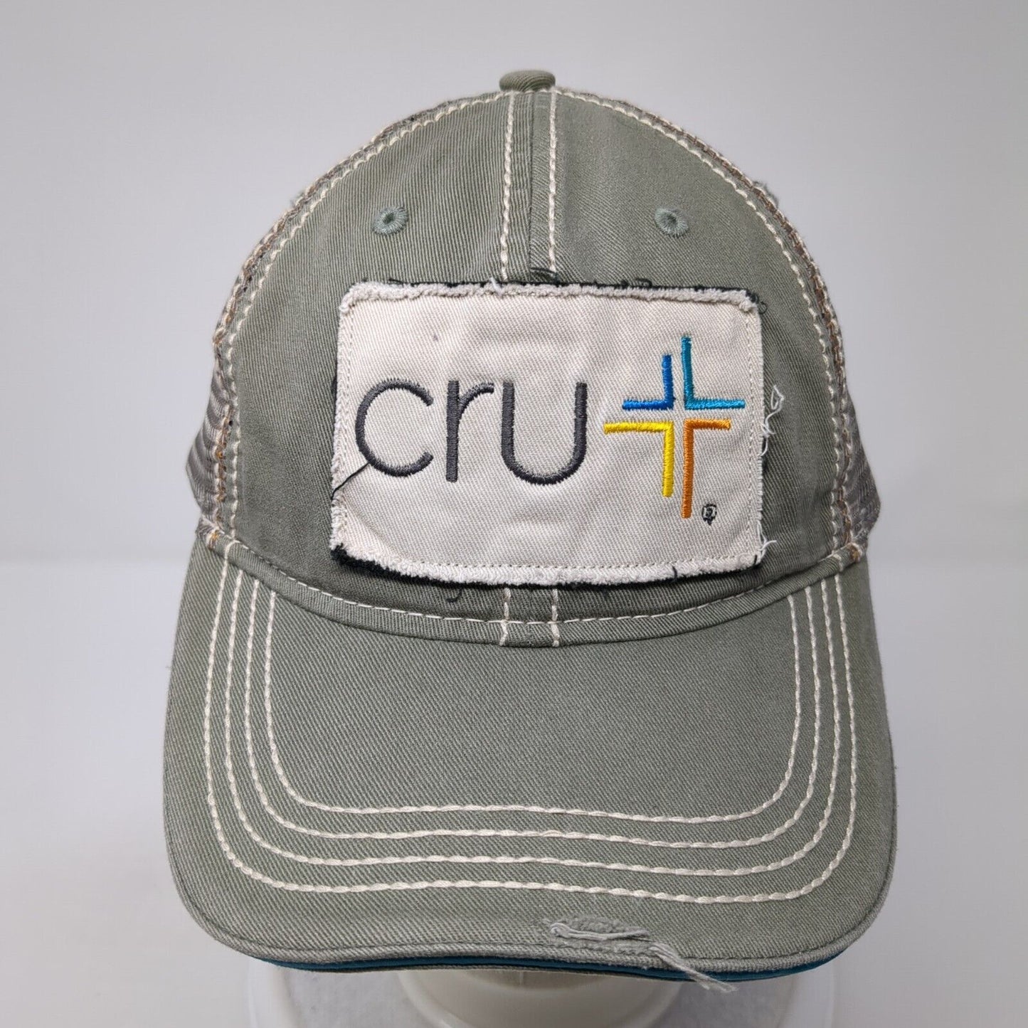 Cru Since 1951 Strapback Trucker Hat Gray OS Adjustable Mesh Back Distressed