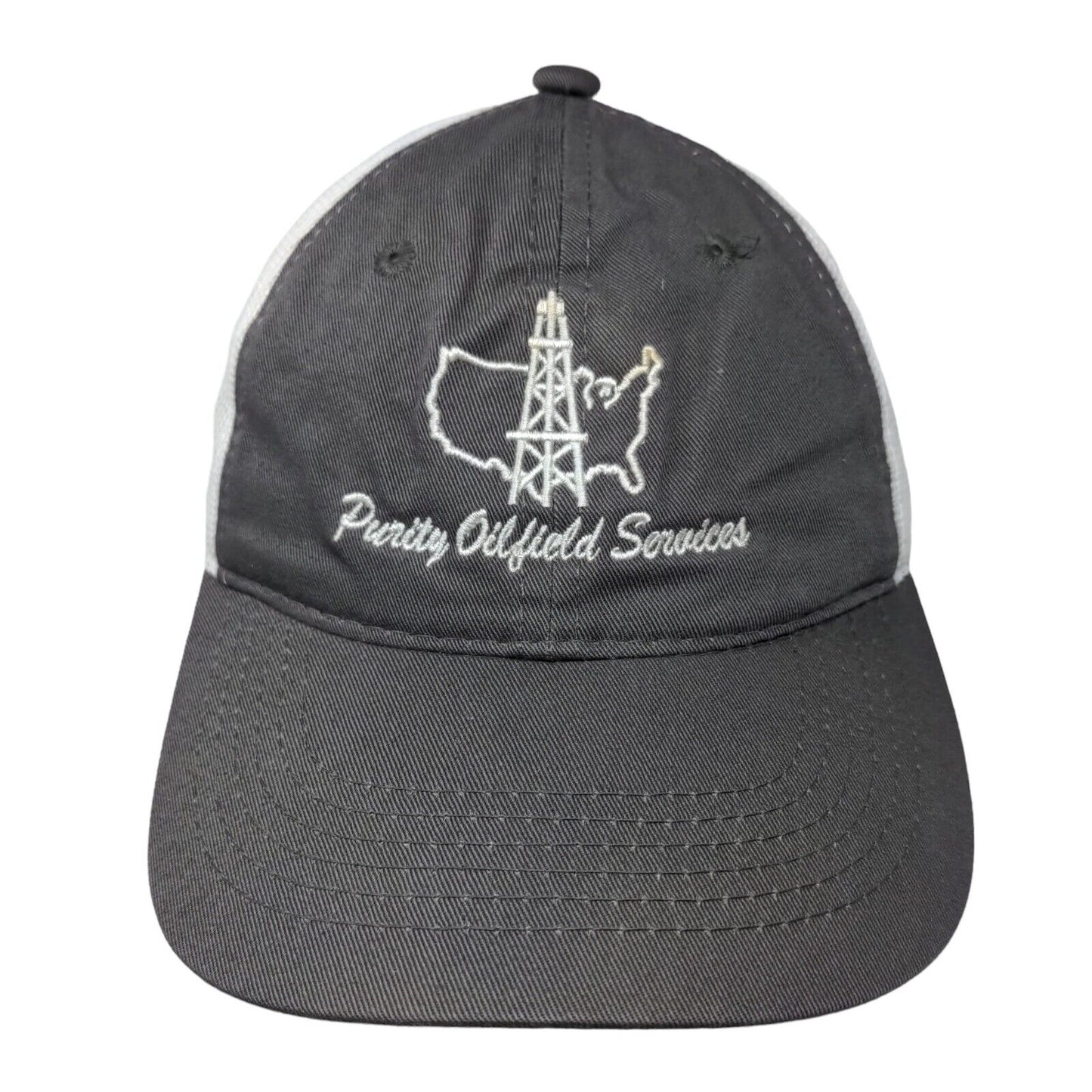 Purity Oilfield Services Strapback Mesh Back Trucker Hat Gray OSFM Colorblock