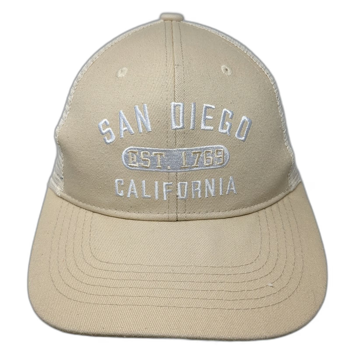 Trucker Hat Beige One Size Mesh Back Snapback San Diego California Embroidered