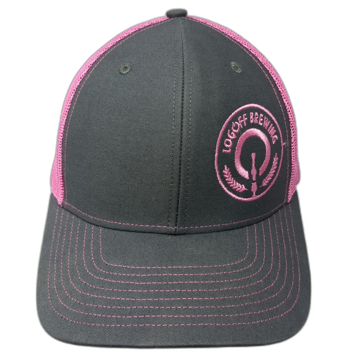 Richardson Trucker Hat Gray Pink One Size Logoff Brewing Mesh Back Snapback