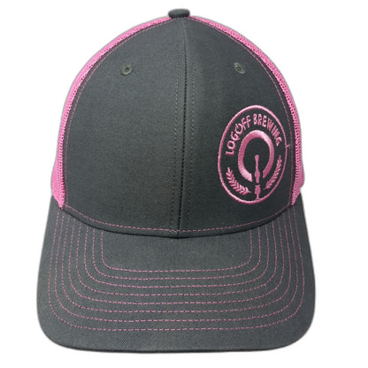 Richardson Trucker Hat Gray Pink One Size Logoff Brewing Mesh Back Snapback