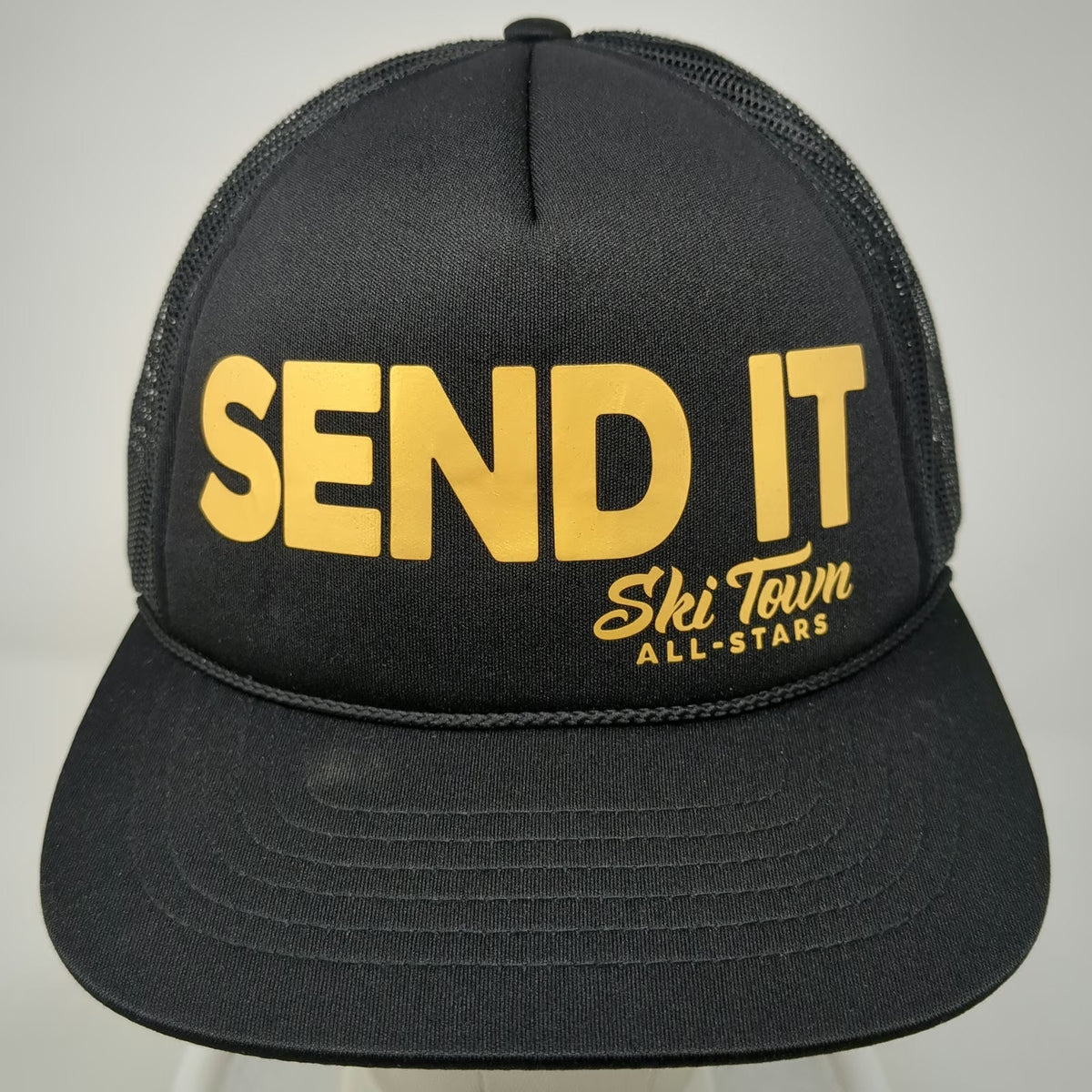 Richardson Trucker Hat Black One Size Send It Ski Town All-Stars Yellow Rope
