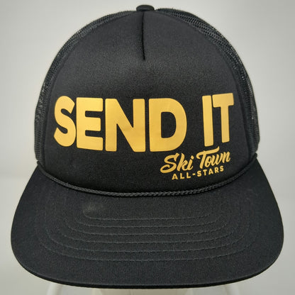 Richardson Trucker Hat Black One Size Send It Ski Town All-Stars Yellow Rope