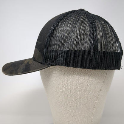 Yupoong Trucker Hat Black One Size Snapback Camo Orange Logo P Mesh Back Hat