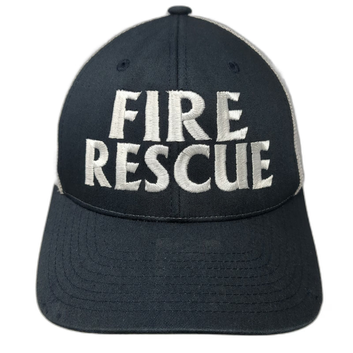 Richardson Baseball Cap Blue M Fire Rescue Mesh Fitted Hat Embroidered Flexfit