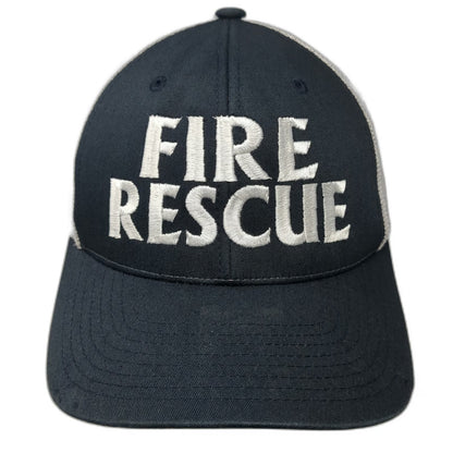 Richardson Baseball Cap Blue M Fire Rescue Mesh Fitted Hat Embroidered Flexfit