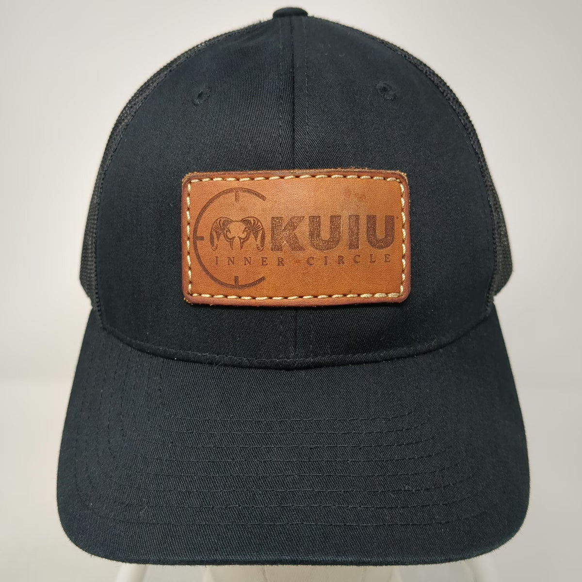 Kuiu Trucker Hat Black One Size Leather Patch Inner Circle Mesh Back Snapback