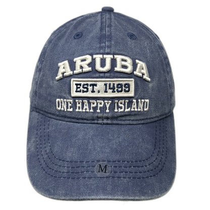 Jo Ann's Baseball Cap Blue M Aruba One Happy Island Embroidered Slideback Hat