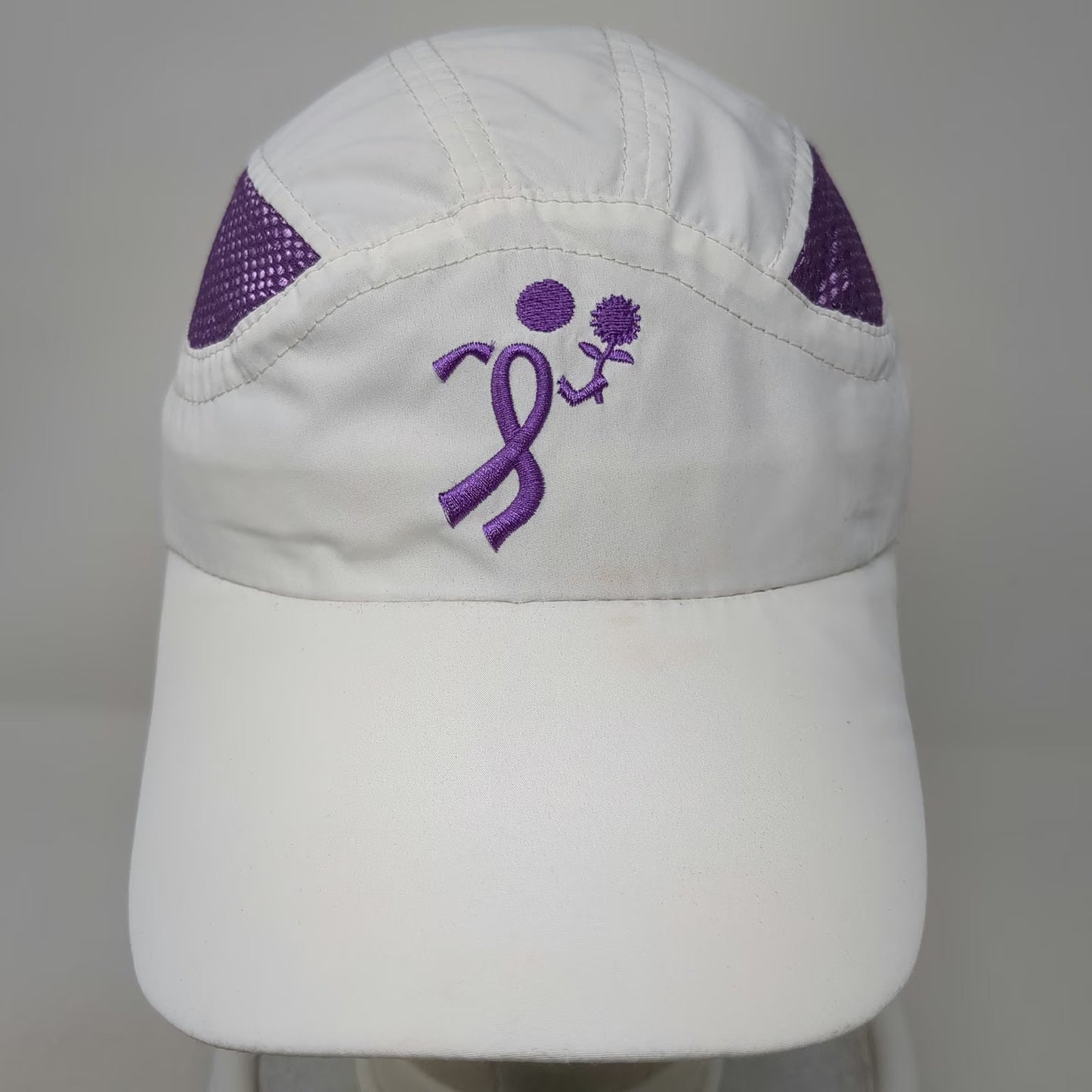 RaceTrackers Baseball Cap White One Size Purple Mesh Running Ribbon Logo Hat