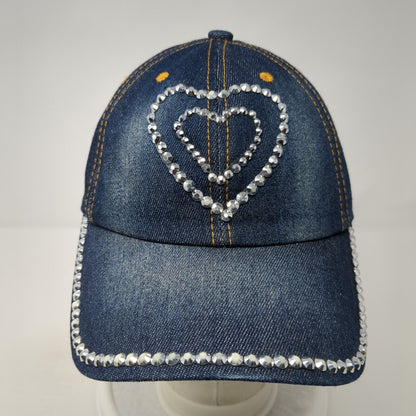 Bedazzled Heart Slideback Hat Blue One Size Adjustable Denim Rhinestone Blank