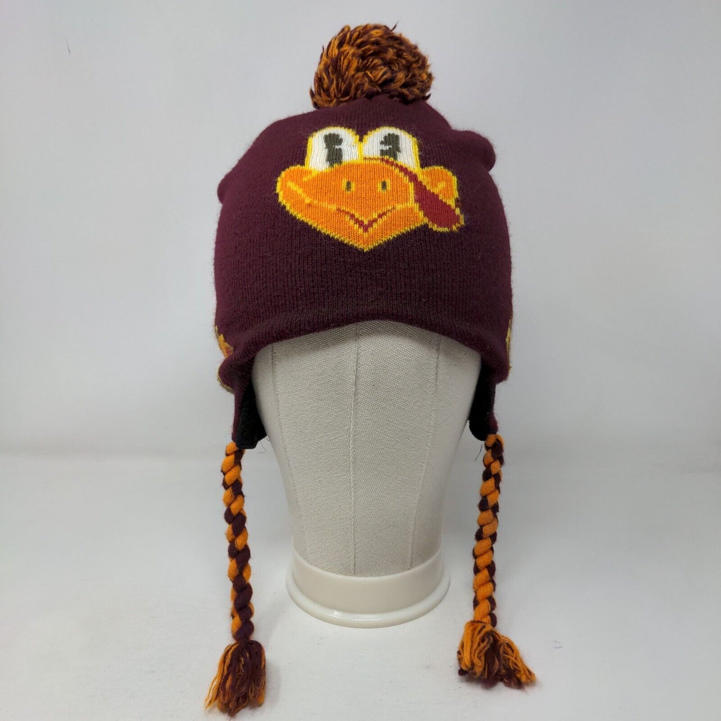 Gobble Gobble Beanie Trapper Hat Red One Size Winter Pom Pom Ear Fap Braided