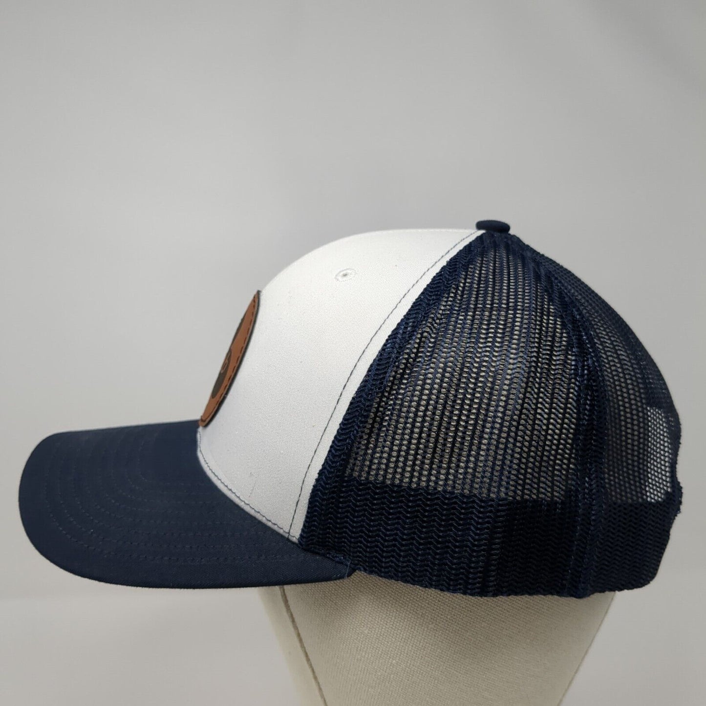 The Club Leather Patch Snapback Trucker Hat Blue One Size Mesh Back