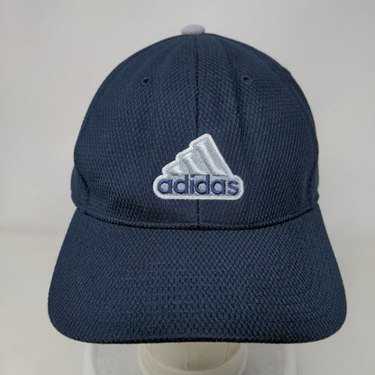 Adidas 3 Stripes Fitted Hat Blue L/XL Embroidered 6 Panel Vent Holes