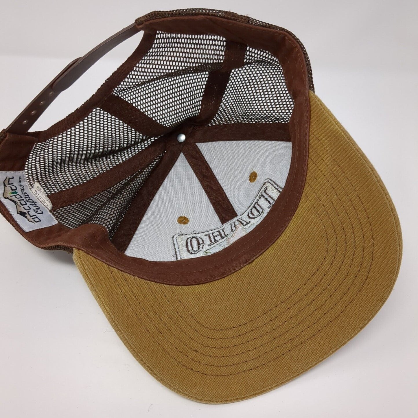 Idaho Snapback Trucker Hat Brown OS Adjustable Mesh Back Arcadian Outfitters