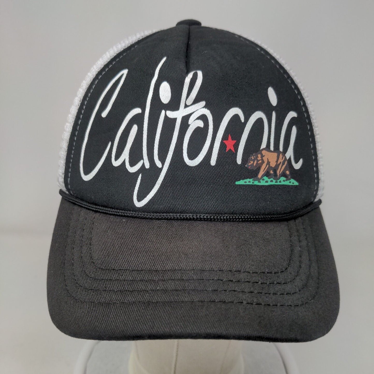 California Snapback Mesh Back Rope Trucker Hat OSFA Black Colorblock