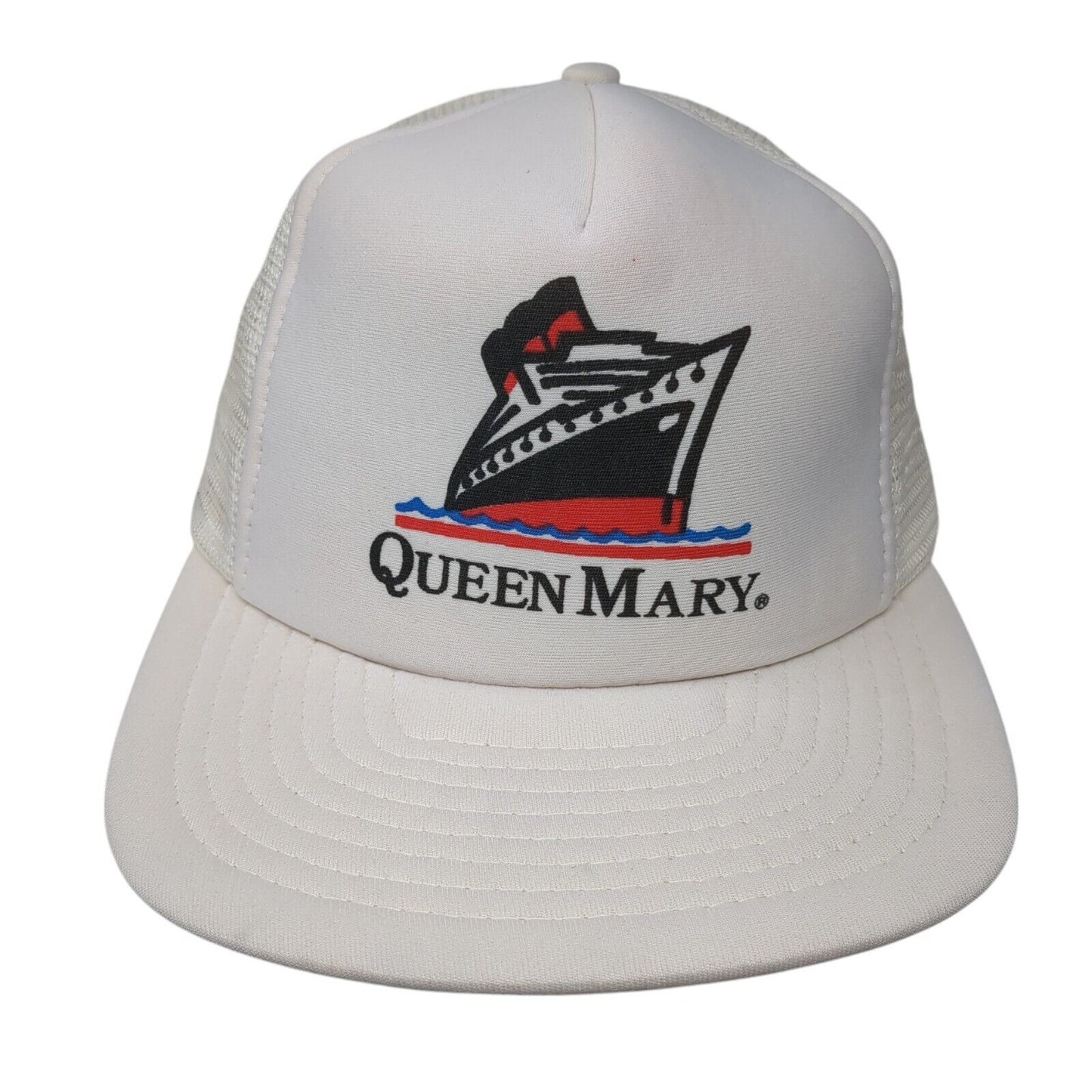 Vintage Queen Mary Cruise Ship Snapback Mesh Back Trucker Hat White OSFA