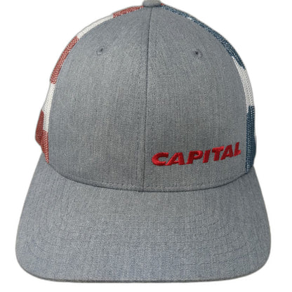 Richardson Trucker Hat Gray One Size American Flag Mesh CAPITAL Trex Embroidery