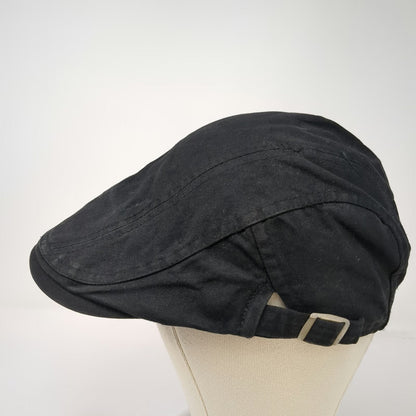 Newsboy Cap Black One Size Side Adjusters Textured Herringbone Flat Driving Hat