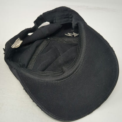 Black Baseball Cap OS Distressed Metal Rings Embroidery Slideback Hat Cotton