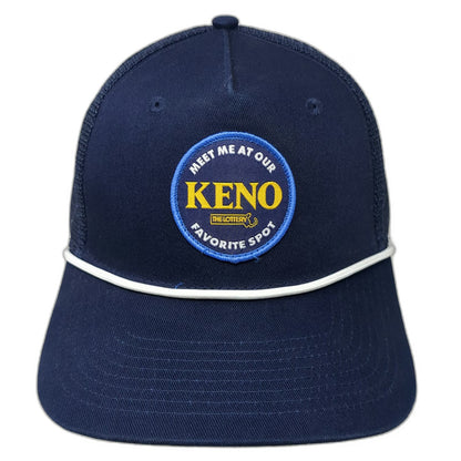 Blue Trucker Hat One Size Mesh Snapback Rope Keno Lottery Massachusetts Patch